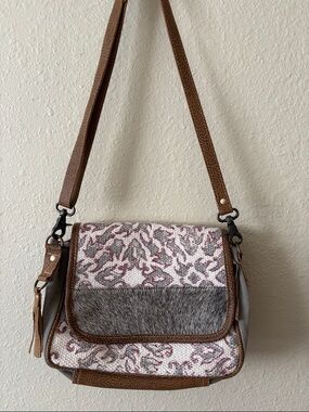 Myra Bag Brown & Ivory & Gray Patterned Crossbody Shoulder Messenger Bag